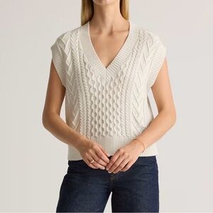 Babaton Cream V-Neck Cable Knit Sweater